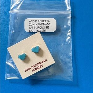 Angie Rosetta Zuni Turquoise Sterling Silver Tiny Heart Earrings NWT